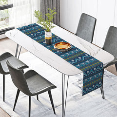 Lofaris Dark Blue White Ethnic Pattern Fabric Table Runner