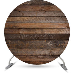 Lofaris Dark Brown Retro Wood Round Birthday Party Backdrop