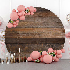 Lofaris Dark Brown Retro Wood Round Birthday Party Backdrop