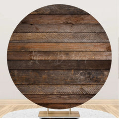 Lofaris Dark Brown Retro Wood Round Birthday Party Backdrop