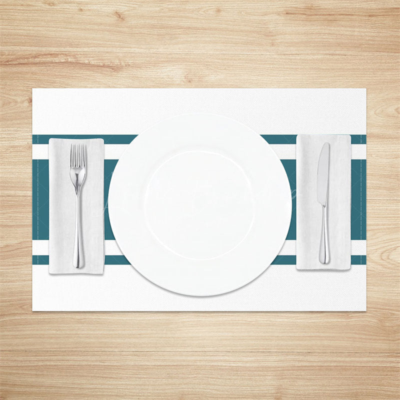 Lofaris Dark Cyan Line Deco White Dinner Set Of 4 Placemats