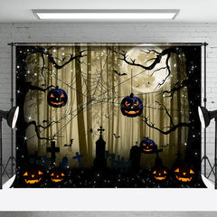 Lofaris Dark Forest Spider Web Pumpkin Happy Halloween Backdrop