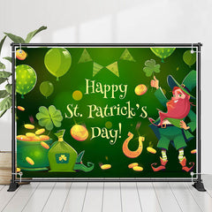 Lofaris Dark Green Cartoon Gold Elf St Patricks Day Backdrop