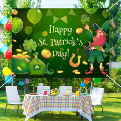 Lofaris Dark Green Cartoon Gold Elf St Patricks Day Backdrop