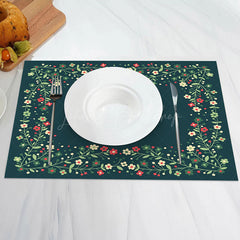 Lofaris Dark Green Floral Leaves Vintage Set Of 4 Placemats