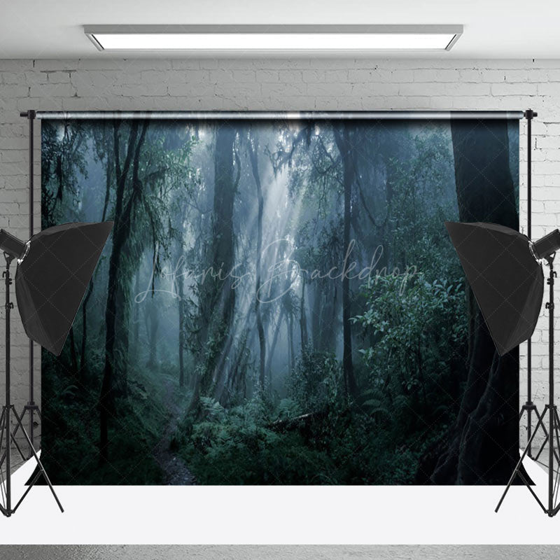 Lofaris Dark Green Forest Light Beam Photography Backdrop