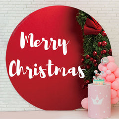 Lofaris Dark Green Pine Red Merry Christmas Circle Backdrop