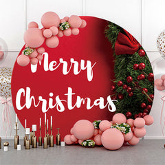 Lofaris Dark Green Pine Red Merry Christmas Circle Backdrop