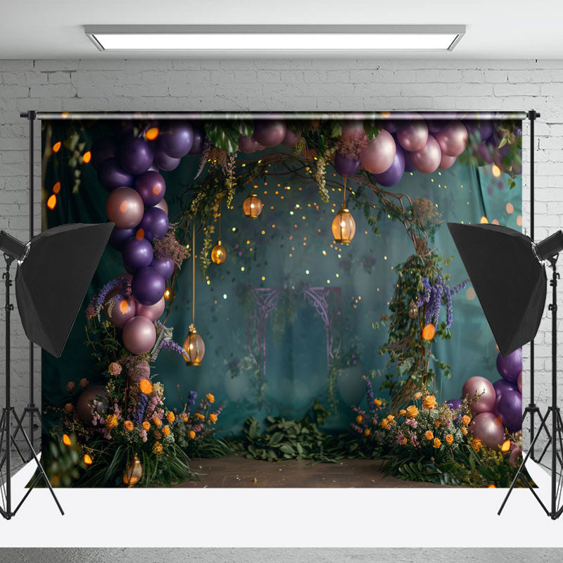 Lofaris Dark Green Purple Balloons Plant Wedding Backdrop