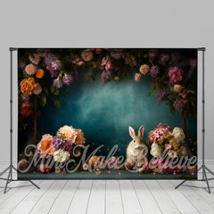 Lofaris Dark Green Wall Rabbit Flowers Fine Art Backdrop