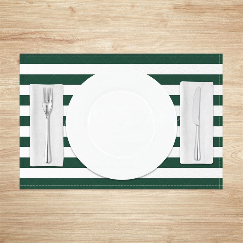 Lofaris Dark Green White Stripes Patterns Set Of 4 Placemats