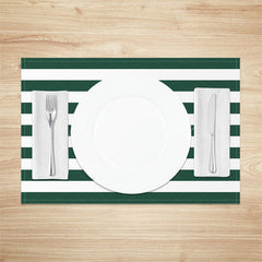 Lofaris Dark Green White Stripes Patterns Set Of 4 Placemats