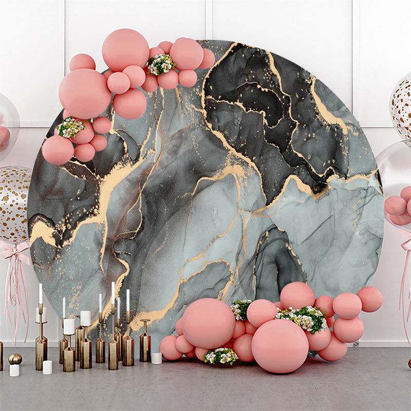 Lofaris Dark Grey And Golden Marble Round Birthday Backdrop