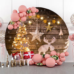 Lofaris Dark Grey Wood Light Star Trees Round Christmas Backdrop Kit