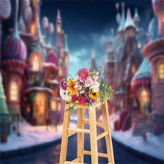 Lofaris Dark Night Candyland Town Winter Cake Smash Backdrop