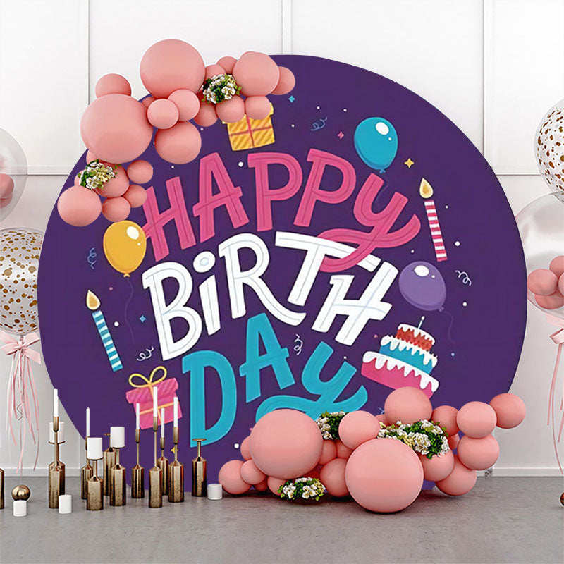 Lofaris Dark Purple Balloon Cake Round Birthday Backdrop