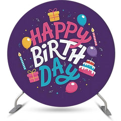 Lofaris Dark Purple Balloon Cake Round Birthday Backdrop