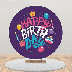 Lofaris Dark Purple Balloon Cake Round Birthday Backdrop