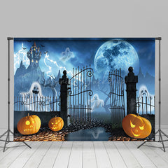 Lofaris Dark Rainy Night Pumpkin Moon Light Halloween Backdrop