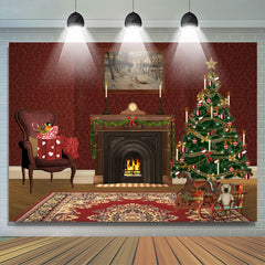 Lofaris Dark Red Fireplace Tree Carpet Christmas Backdrop