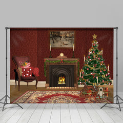 Lofaris Dark Red Fireplace Tree Carpet Christmas Backdrop