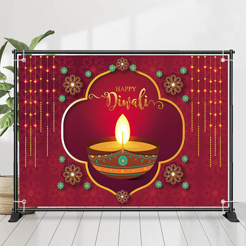 Lofaris Dark Red Floral Pattern Candle Hindu Diwali Backdrop