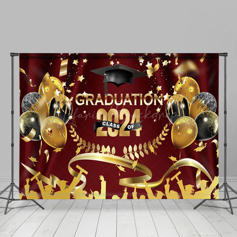 Lofaris Dark Red Gold Balloon Class 2024 Graduation Backdrop