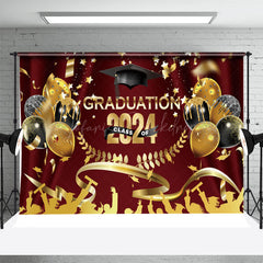 Lofaris Dark Red Gold Balloon Class 2024 Graduation Backdrop