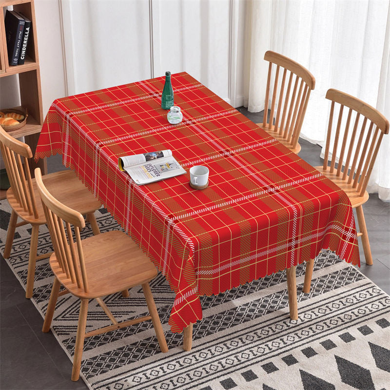 Lofaris Dark Red Lines Rectangle Tablecloth For Kitchen