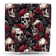 Lofaris Dark Red Skeleton Rose Halloween Shower Curtain