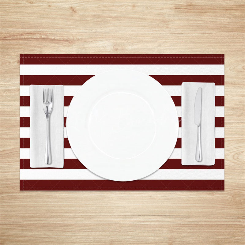 Lofaris Dark Red White Stripes Modern Set Of 4 Placemats