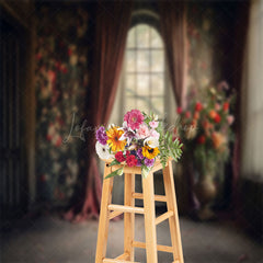 Lofaris Dark Retro Room Floral Curtain Window Photo Backdrop