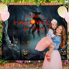 Lofaris Dark Scary Manor Pumpkin Gate Custom Birthday Backdrop