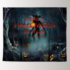 Lofaris Dark Scary Manor Pumpkin Gate Custom Birthday Backdrop