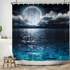 Lofaris Deep Blue Sea Moon Cloud Dark Night Shower Curtain