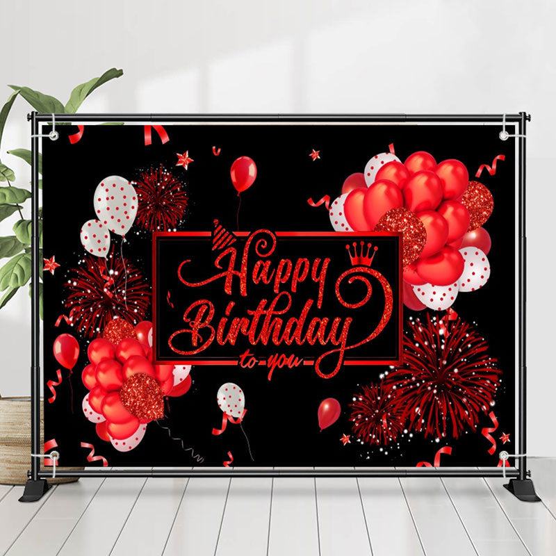 Lofaris Deep Red Balloons Black Birthday Backdropfor Girl