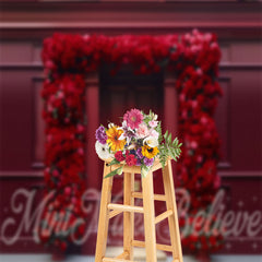 Lofaris Deep Red Roses Square Door Wall Floral Backdrop