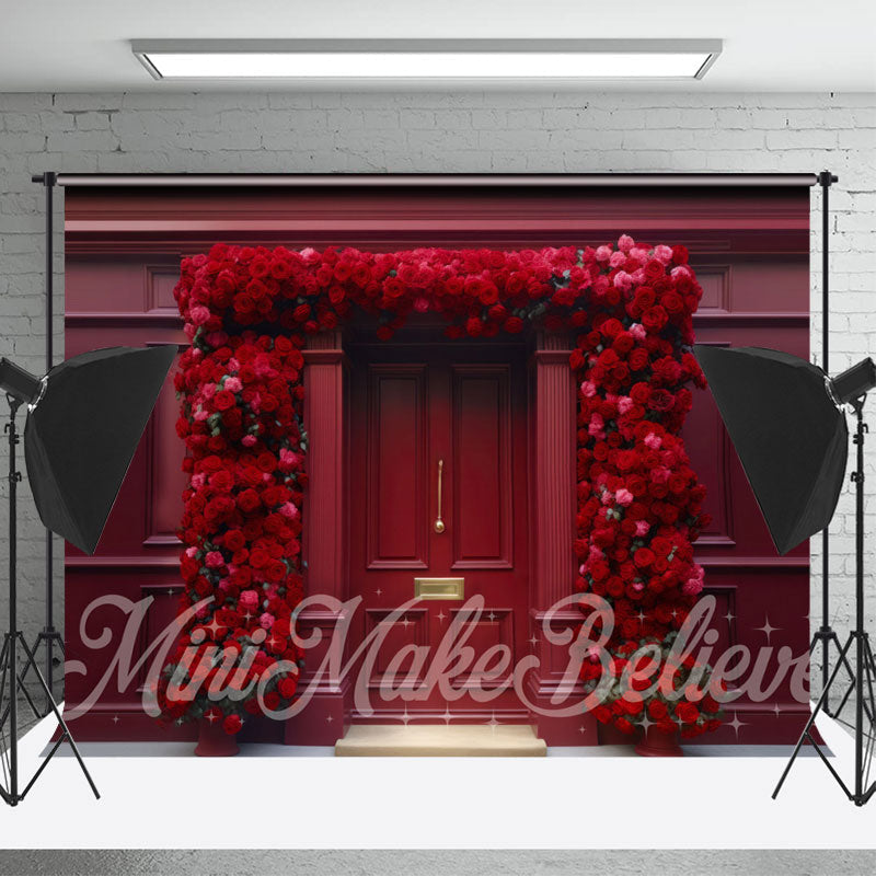 Lofaris Deep Red Roses Square Door Wall Floral Backdrop