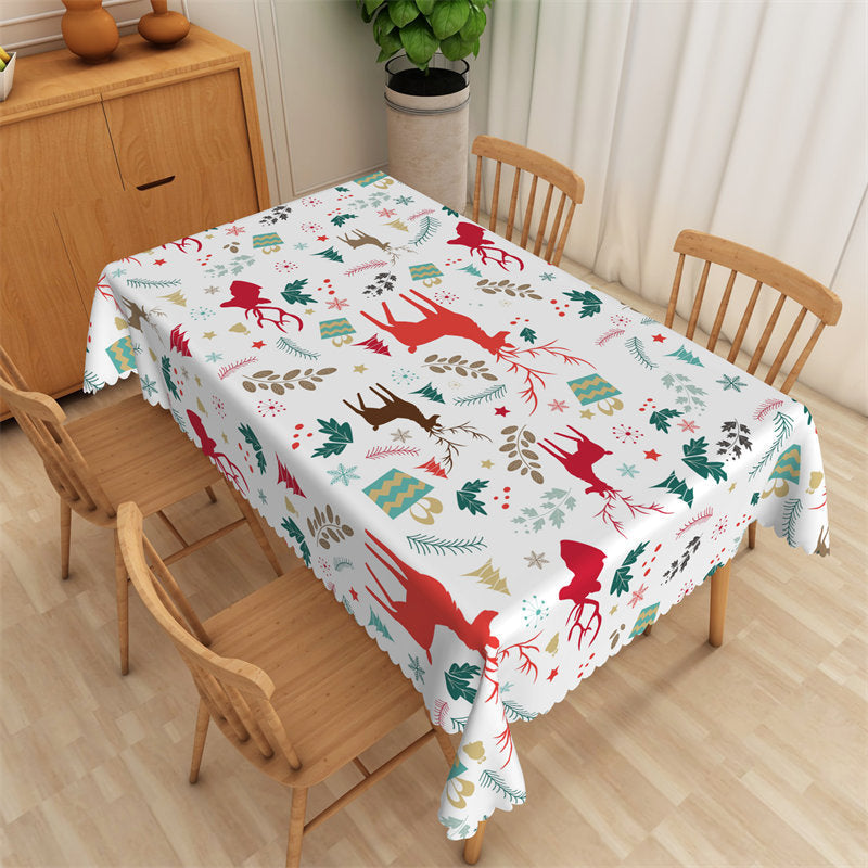 Lofaris Deer Gift Leaves Pattern Waterproof Fabric Tablecloth