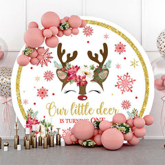 Lofaris Deer Snowflake Round Christmas 1st Birthday Backdrop