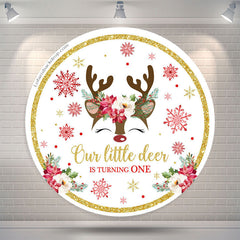 Lofaris Deer Snowflake Round Christmas 1st Birthday Backdrop