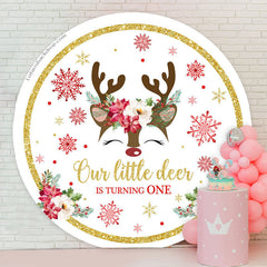 Lofaris Deer Snowflake Round Christmas 1st Birthday Backdrop