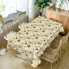 Lofaris Deers Snowflake Pine Trees Repeat Christmas Tablecloth