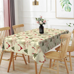 Lofaris Deers Snowflake Pine Trees Repeat Christmas Tablecloth