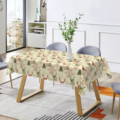 Lofaris Deers Snowflake Pine Trees Repeat Christmas Tablecloth