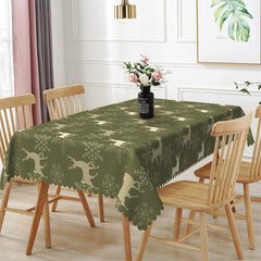 Lofaris Deers Snowflake Repeat Green Christmas Tablecloth