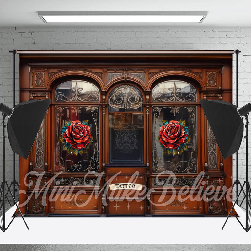 Lofaris Delicate Wood Tattoo Store Window Photo Backdrop