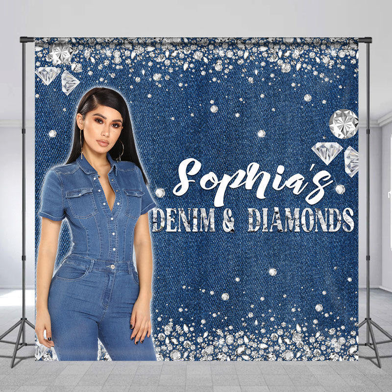 Lofaris Denim Blue Diamond Glitter Custom Birthday Backdrop