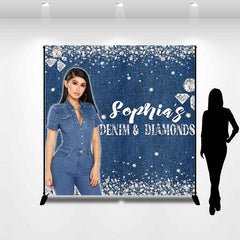 Lofaris Denim Blue Diamond Glitter Custom Birthday Backdrop