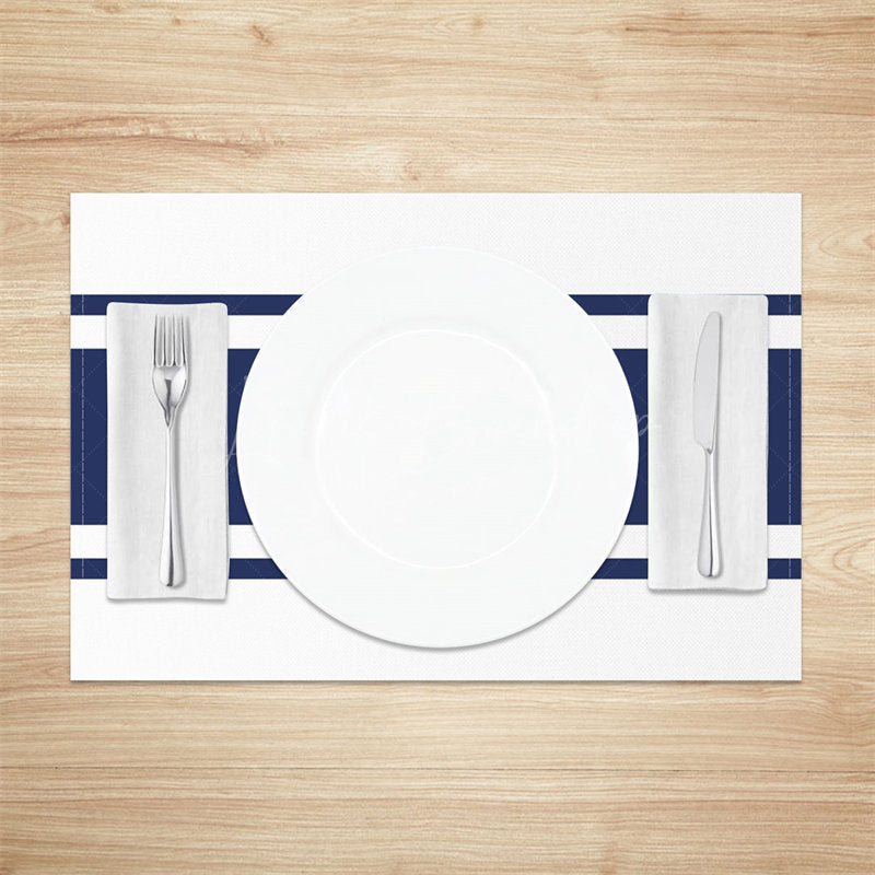 Lofaris Denim Blue White Line Set Of 4 Placemats For Dinner